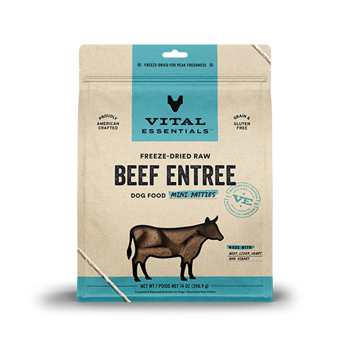 VITAL ESSENTIALS FREEZE-DRIED RAW BEEF ENTREE DOG FOOD MINI PATTIES 14 OZ