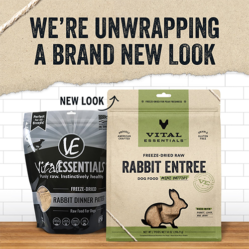 VITAL ESSENTIALS FREEZE-DRIED RAW RABBIT ENTREE DOG FOOD MINI PATTIES 14 OZ