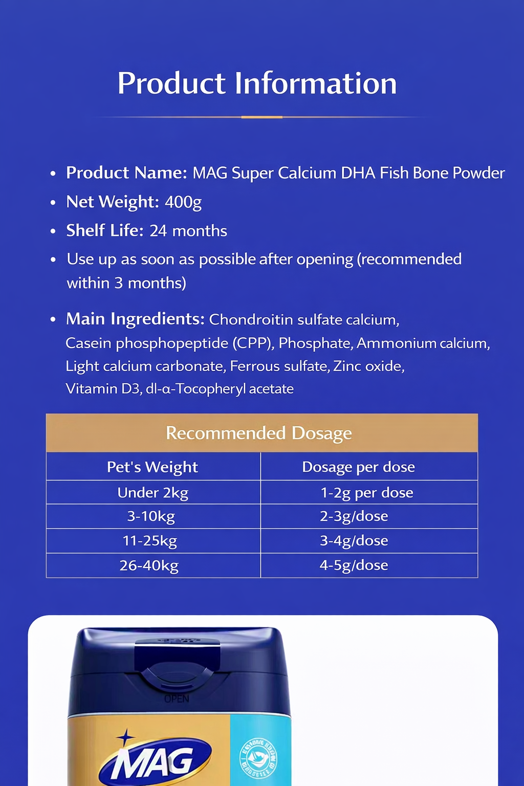 MAG Super Calcium Shark Cartilage Powder for Pets