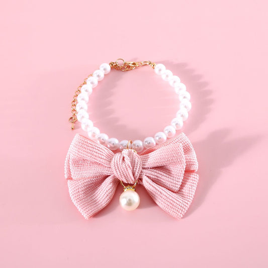 Pink Bow Pearl Necklace