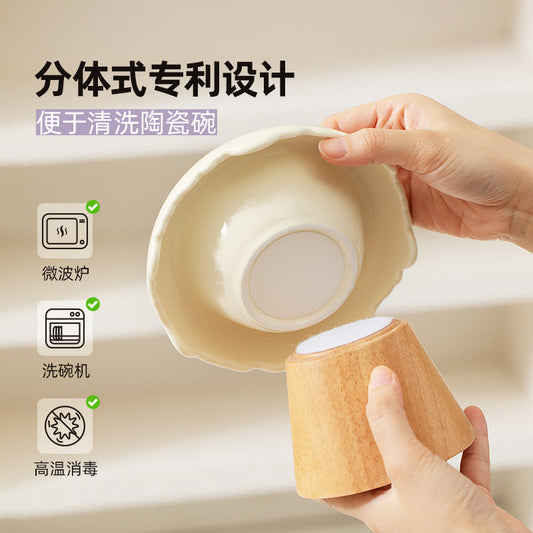 Wood Conical Ceramic Lace Bowl