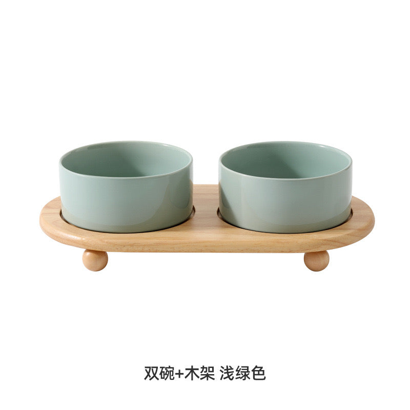 Ceramic Bowl Set With Wooden Stand