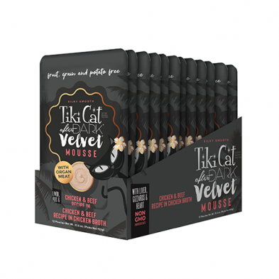 TIKI CAT AFTER DARK VELVET MOUSSE CHICKEN & BEEF RECIPE IN CHICKEN BROTH WET CAT FOOD 2.8OZ