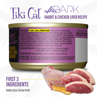 TIKI CAT AFTER DARK PÂTÉ RABBIT & CHICKEN LIVER RECIPE WET CAT FOOD 3 OZ