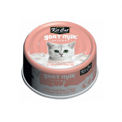 KIT CAT GOAT MILK GOURMET WHITE MEAT TUNA FLAKES & SALMON WITH GOAT MILK WET CAT FOOD 70GM