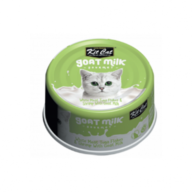 KIT CAT GOAT MILK GOURMET WHITE MEAT TUNA FLAKES & SHRIMP WITH GOAT MILK WET CAT FOOD 70GM
