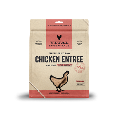 VITAL ESSENTIALS FREEZE-DRIED RAW CHICKEN ENTREE MINI PATTIES CAT FOOD 15OZ