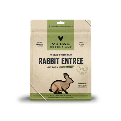 VITAL ESSENTIALS FREEZE-DRIED RAW RABBIT ENTREE MINI PATTIES CAT FOOD 15OZ