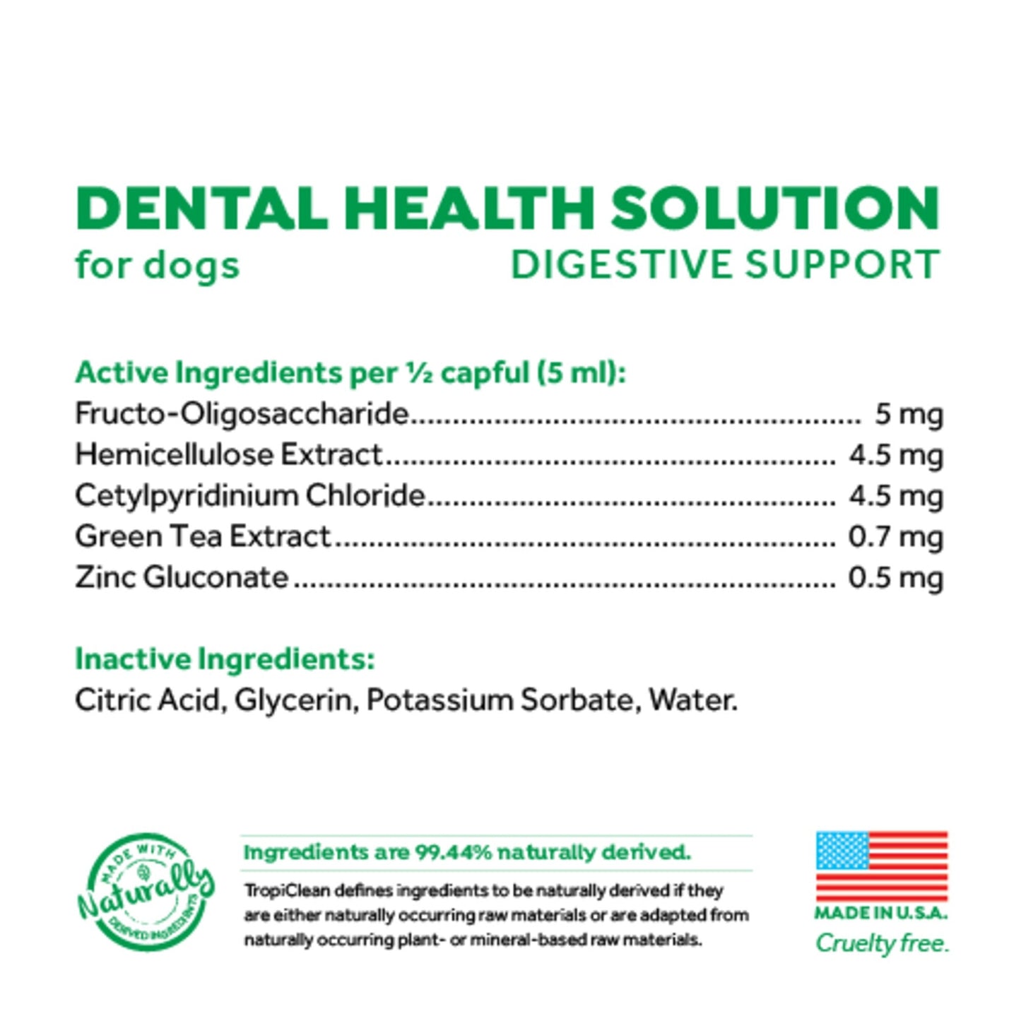 Tropiclean Fresh Breath Dental Health Solution Digestive Support Dog 473ml