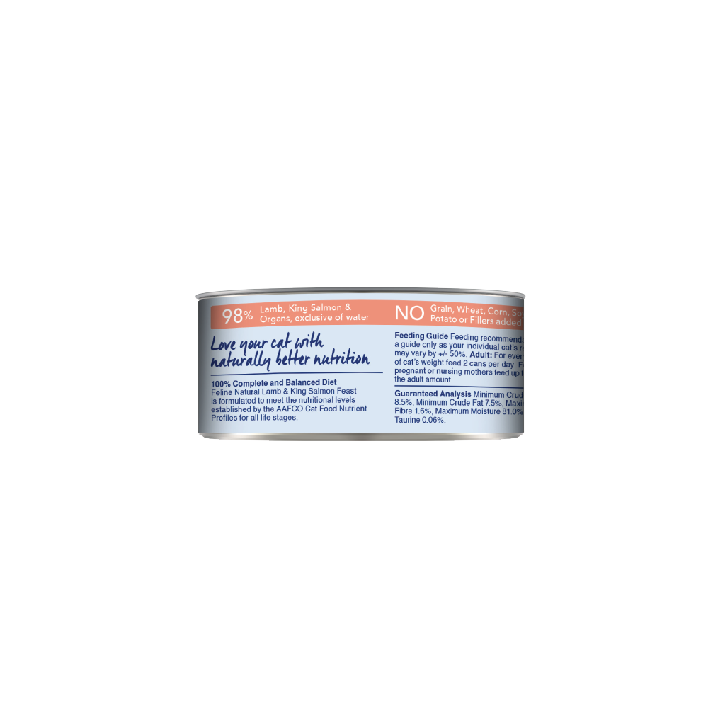 Feline Natural Lamb & King Salmon Feast Canned Cat Food 85g