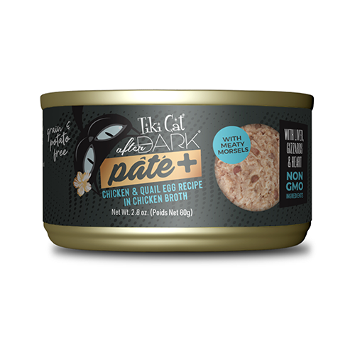 TIKI CAT AFTER DARK PÂTÉ+ CHICKEN & QUAIL EGG RECIPE IN CHICKEN BROTH WET CAT FOOD 2.8OZ