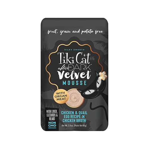 TIKI CAT AFTER DARK VELVET MOUSSE CHICKEN & QUAIL EGG RECIPE IN CHICKEN BROTH WET CAT FOOD 2.8OZ