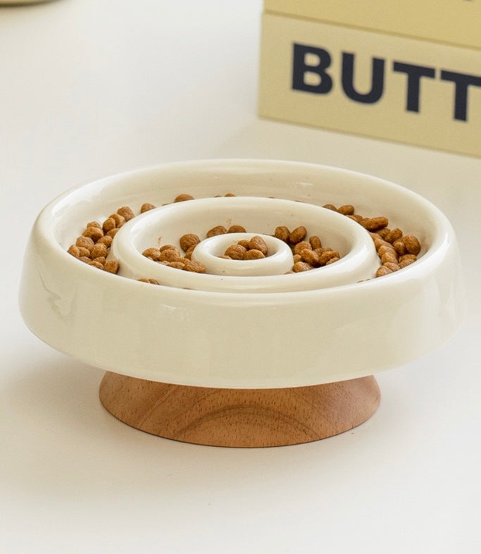 Elevated Round Ceramic Slow Feeder Bowl