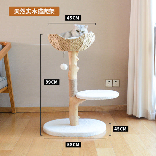 Wood Rattan Woven Cloud Cat Tree Small
