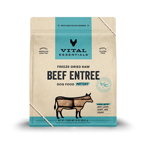 VITAL ESSENTIALS FREEZE-DRIED RAW BEEF ENTREE DOG FOOD PATTIES 30 OZ