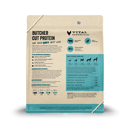 VITAL ESSENTIALS FREEZE-DRIED RAW BEEF ENTREE DOG FOOD PATTIES 30 OZ