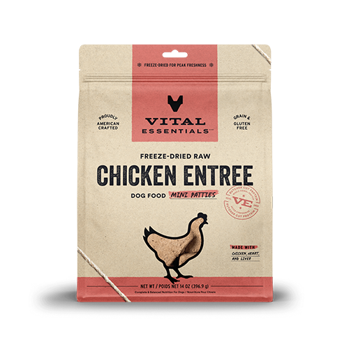 VITAL ESSENTIALS FREEZE-DRIED RAW CHICKEN ENTREE DOG FOOD MINI PATTIES 14 OZ