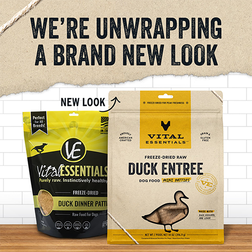 VITAL ESSENTIALS FREEZE-DRIED RAW DUCK ENTREE DOG FOOD MINI PATTIES 14 OZ