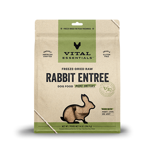 VITAL ESSENTIALS FREEZE-DRIED RAW RABBIT ENTREE DOG FOOD MINI PATTIES 14 OZ