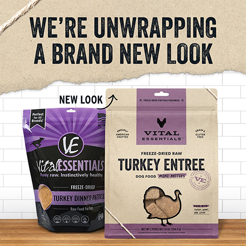 VITAL ESSENTIALS FREEZE-DRIED RAW TURKEY ENTREE DOG FOOD MINI PATTIES 14 OZ