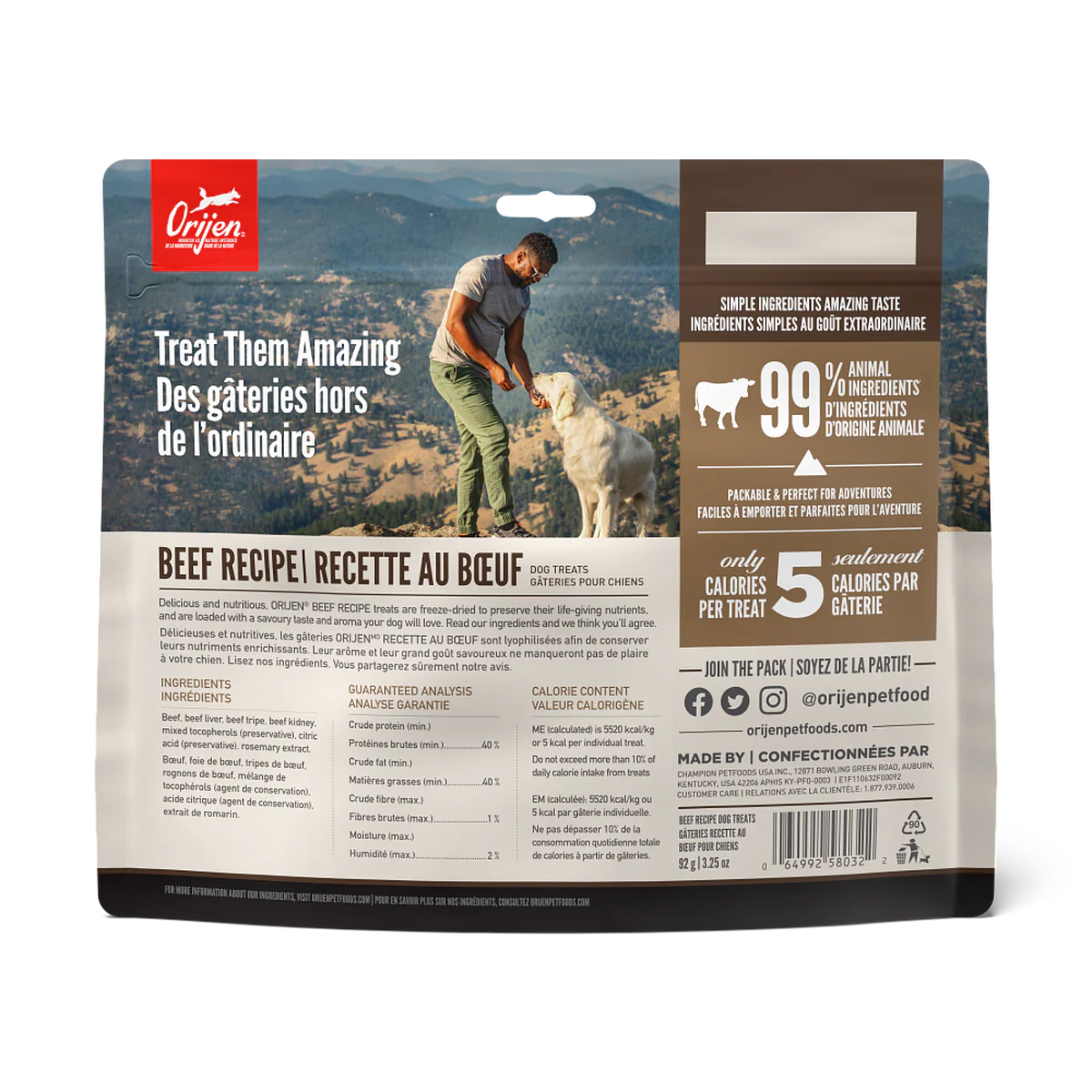 ORIJEN Beef Freeze-Dried Dog Treats 92g