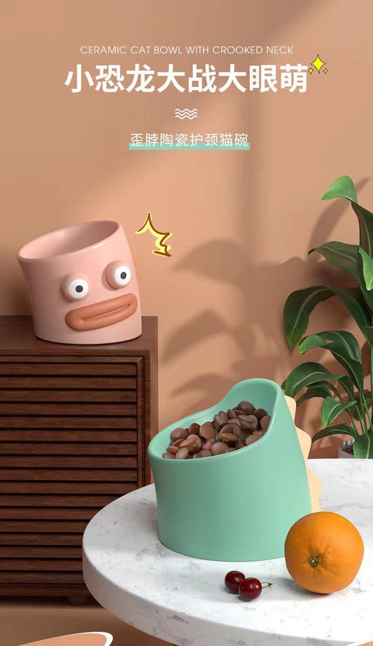 Ceramic Cat Bowl With Crooked Neck