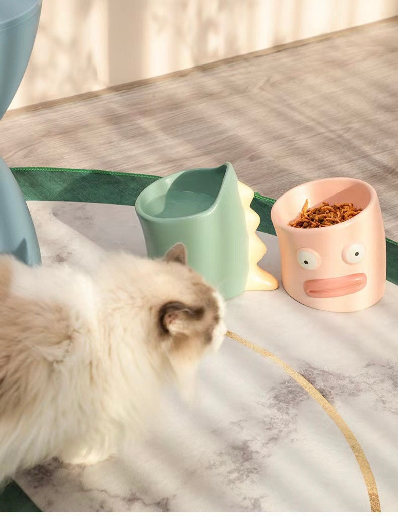 Ceramic Cat Bowl With Crooked Neck
