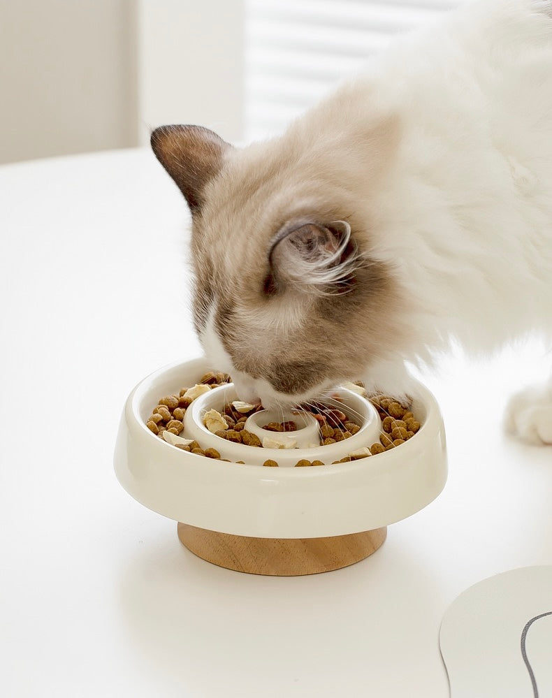 Elevated Round Ceramic Slow Feeder Bowl