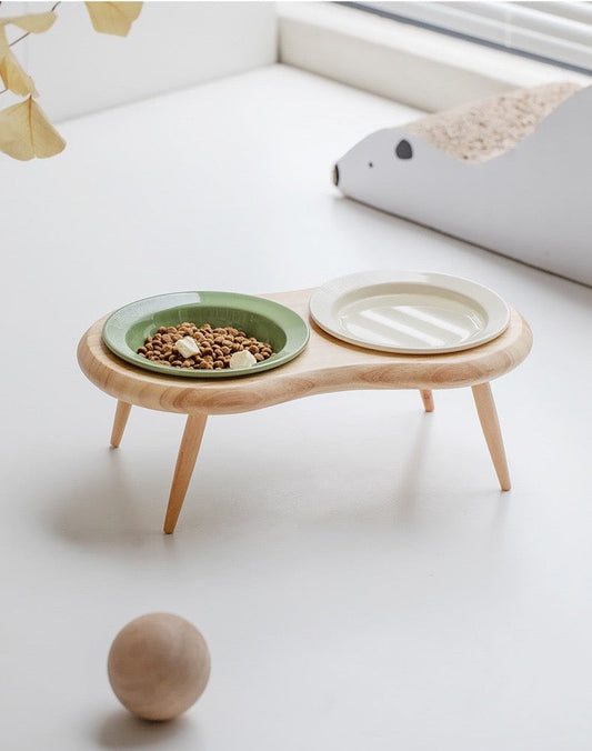 Wooden Triangular Stand Aircraft Pet Bowl Duo