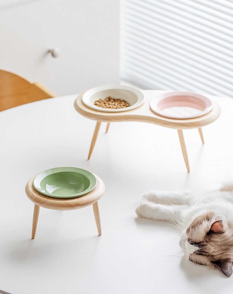 Wooden Triangular Stand Aircraft Pet Bowl Duo