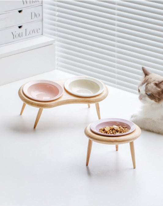 Wooden Triangular Stand Aircraft Pet Bowl