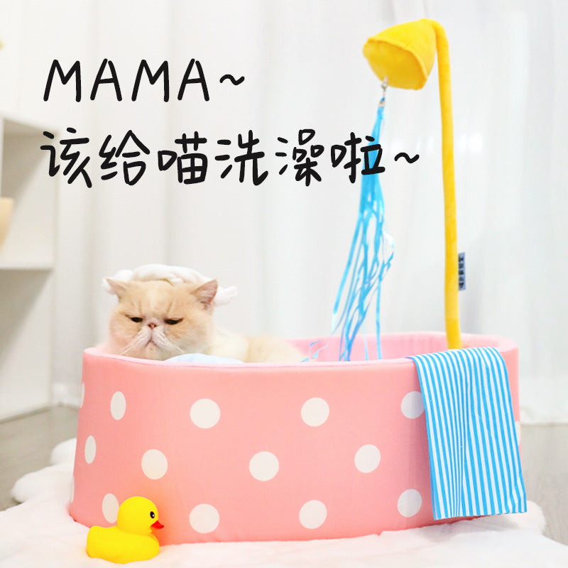 Pink Polka Dot Bathtub Cat Bed
