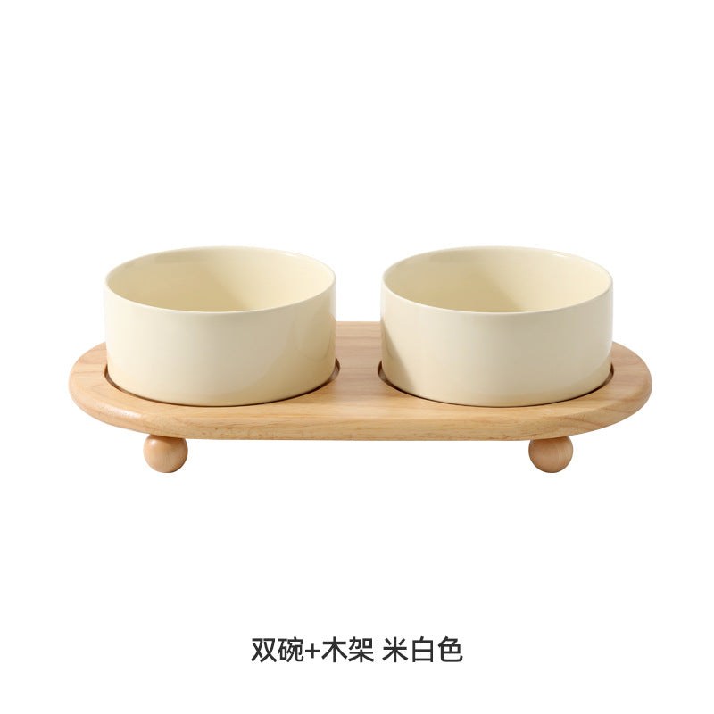 Ceramic Bowl Set With Wooden Stand