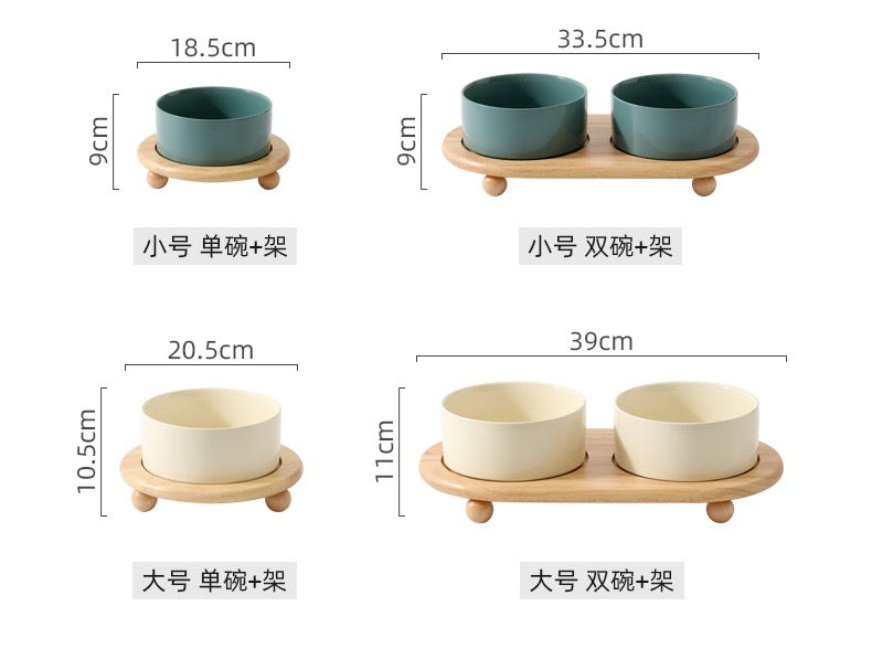 Ceramic Bowl Set With Wooden Stand