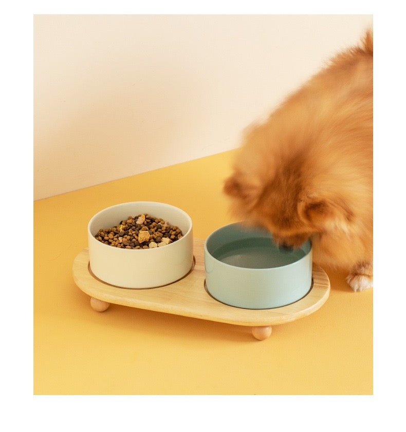 Ceramic Bowl Set With Wooden Stand