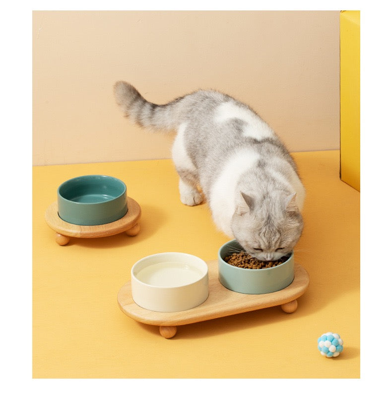 Ceramic Bowl Set With Wooden Stand