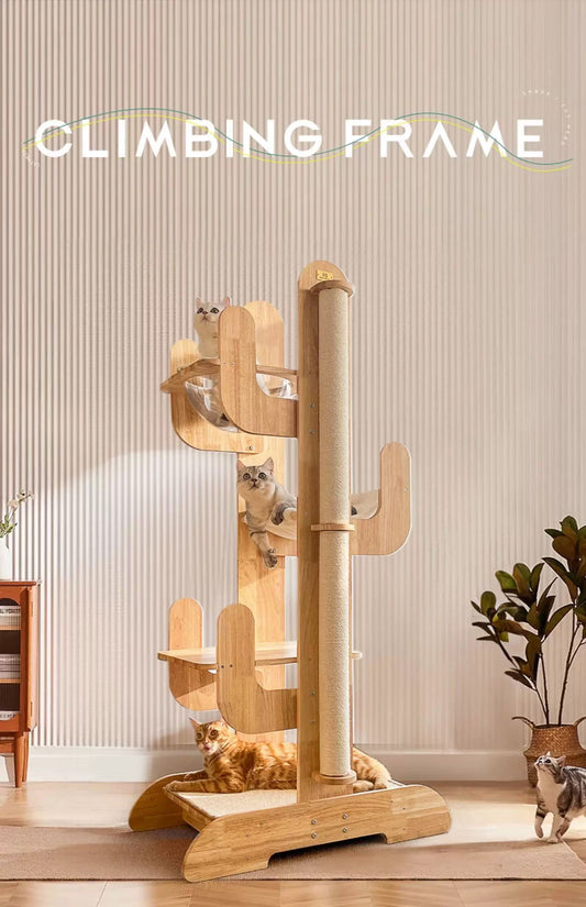 MIAOFAIRY Cactus-Shaped Solid Wood Cat Climbing Frame