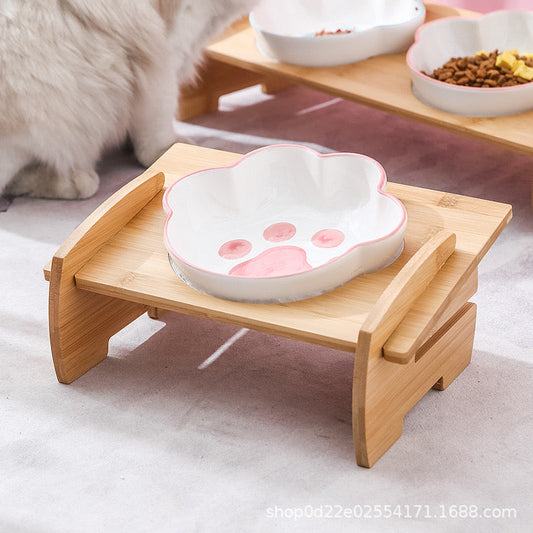 Bamboo Cat Claw Shaped Cat Bowl