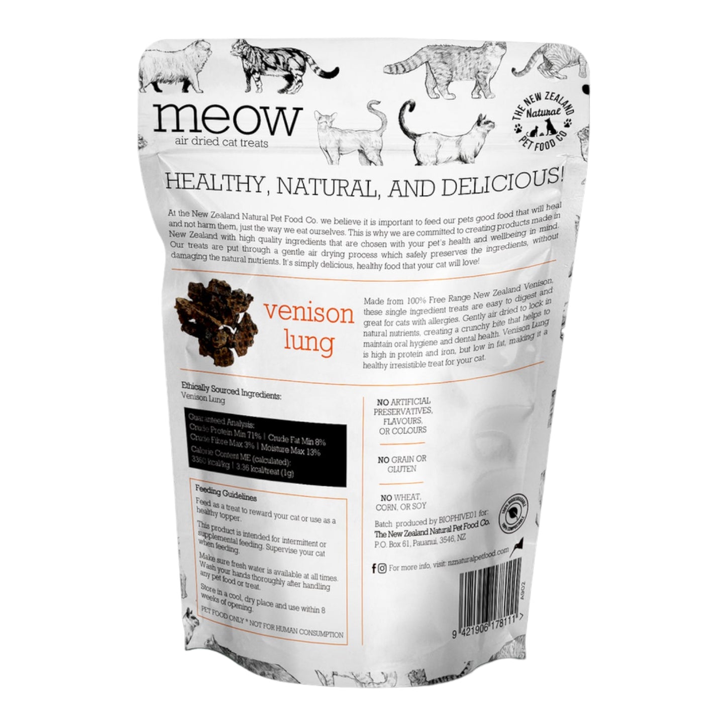 MEOW Air Dried Treats Venison Lung 50g