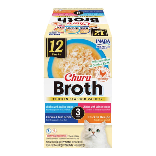 Inaba Cat Churu Broth Variety 12 Pack Chicken Seafood Variety