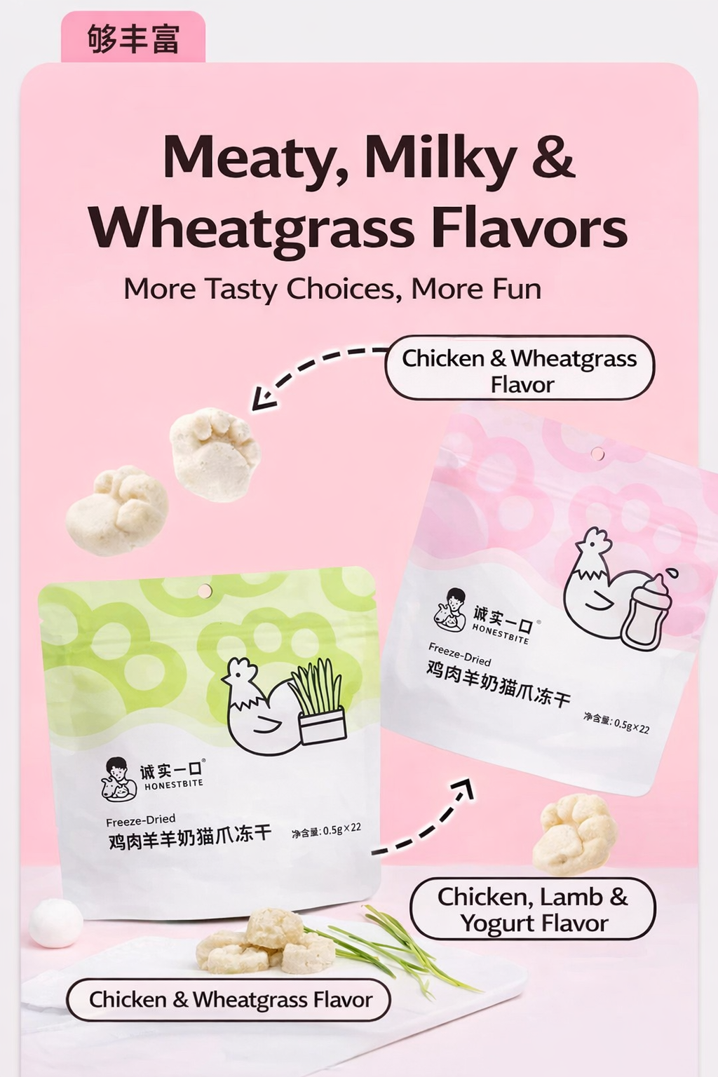 Honest Bite Freeze-Dried Chicken with Goat Milk or Catgrass