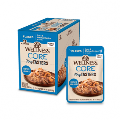 WELLNESS CORE TINY TASTERS FLAKED TUNA & SHRIMP IN SAUCE WET CAT FOOD 1.75OZ