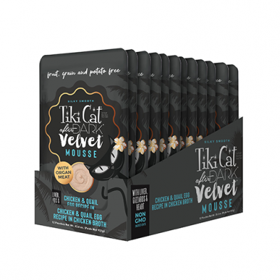 TIKI CAT AFTER DARK VELVET MOUSSE CHICKEN & QUAIL EGG RECIPE IN CHICKEN BROTH WET CAT FOOD 2.8OZ