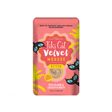 TIKI CAT VELVET MOUSSE KITTEN MOUSSE WITH SALMON & CHICKEN IN BROTH WET CAT FOOD 2.4 OZ