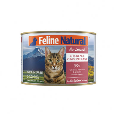 FELINE NATURAL NEW ZEALAND CHICKEN & VENISON FEAST IN NEW ZEALAND WATER GRAIN FREE WET CAT FOOD 6 OZ
