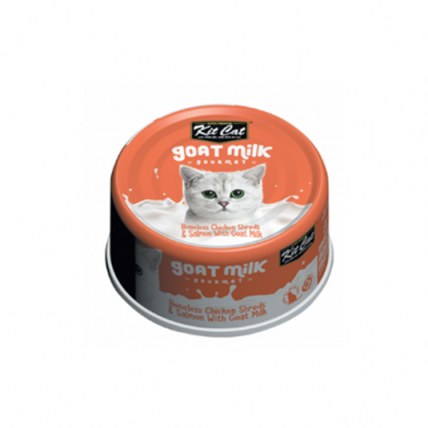 KIT CAT GOAT MILK GOURMET BONELESS CHICKEN SHREDS & SALMON WITH GOAT MILK WET CAT FOOD 70GM