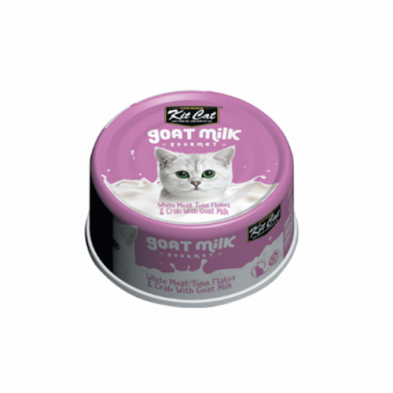 KIT CAT GOAT MILK GOURMET WHITE MEAT TUNA FLAKES & CRAB WITH GOAT MILK WET CAT FOOD 70GM
