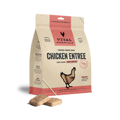 VITAL ESSENTIALS FREEZE-DRIED RAW CHICKEN ENTREE DOG FOOD MINI PATTIES 14 OZ