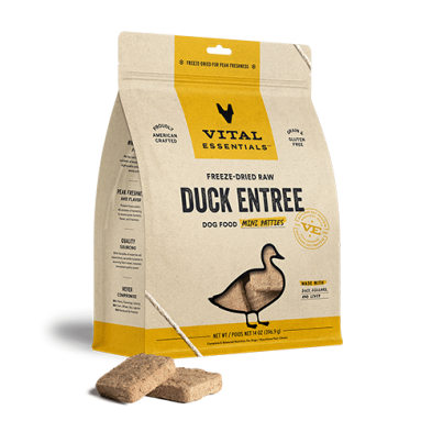 VITAL ESSENTIALS FREEZE-DRIED RAW DUCK ENTREE DOG FOOD MINI PATTIES 14 OZ