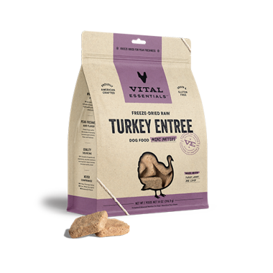 VITAL ESSENTIALS FREEZE-DRIED RAW TURKEY ENTREE DOG FOOD MINI PATTIES 14 OZ